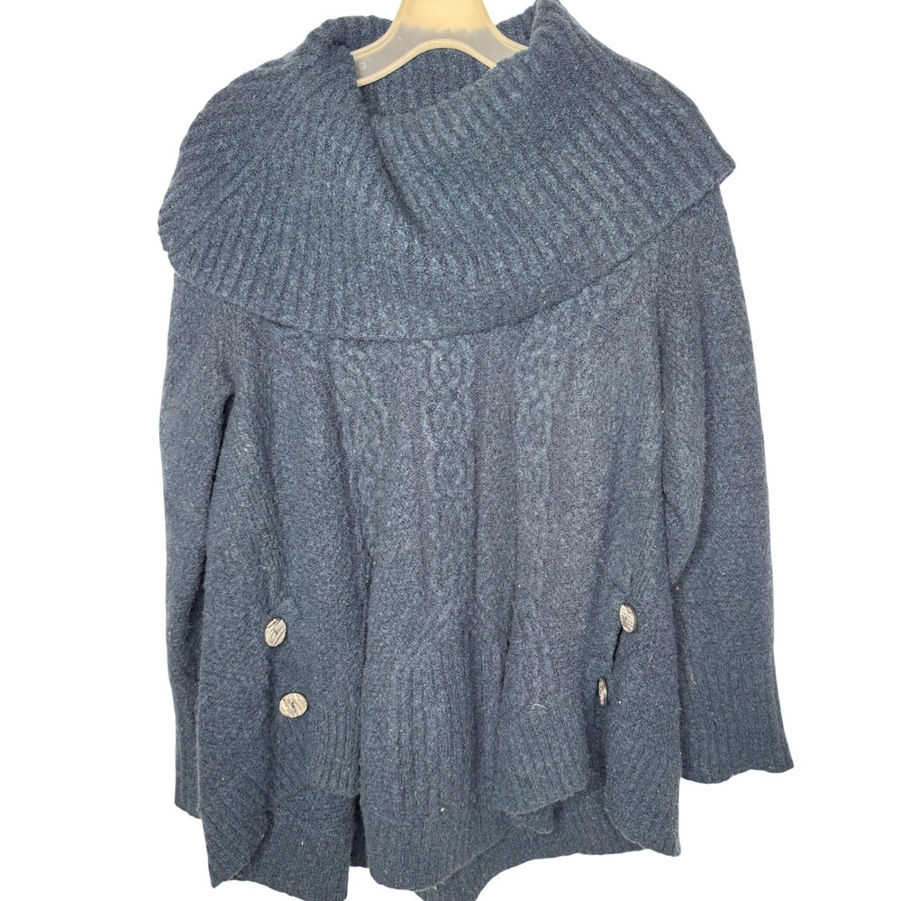 Angel of the North Anthropologie Navy Blue Cowl Neck Cable Knit Sweater M
